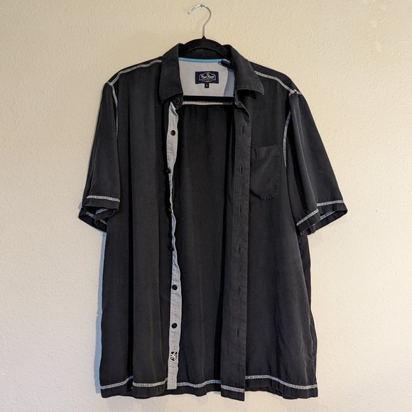 Nat Nast 100% Silk Short Sleeve Button Up Shirt Black Mens Size L - Picture 2 of 14